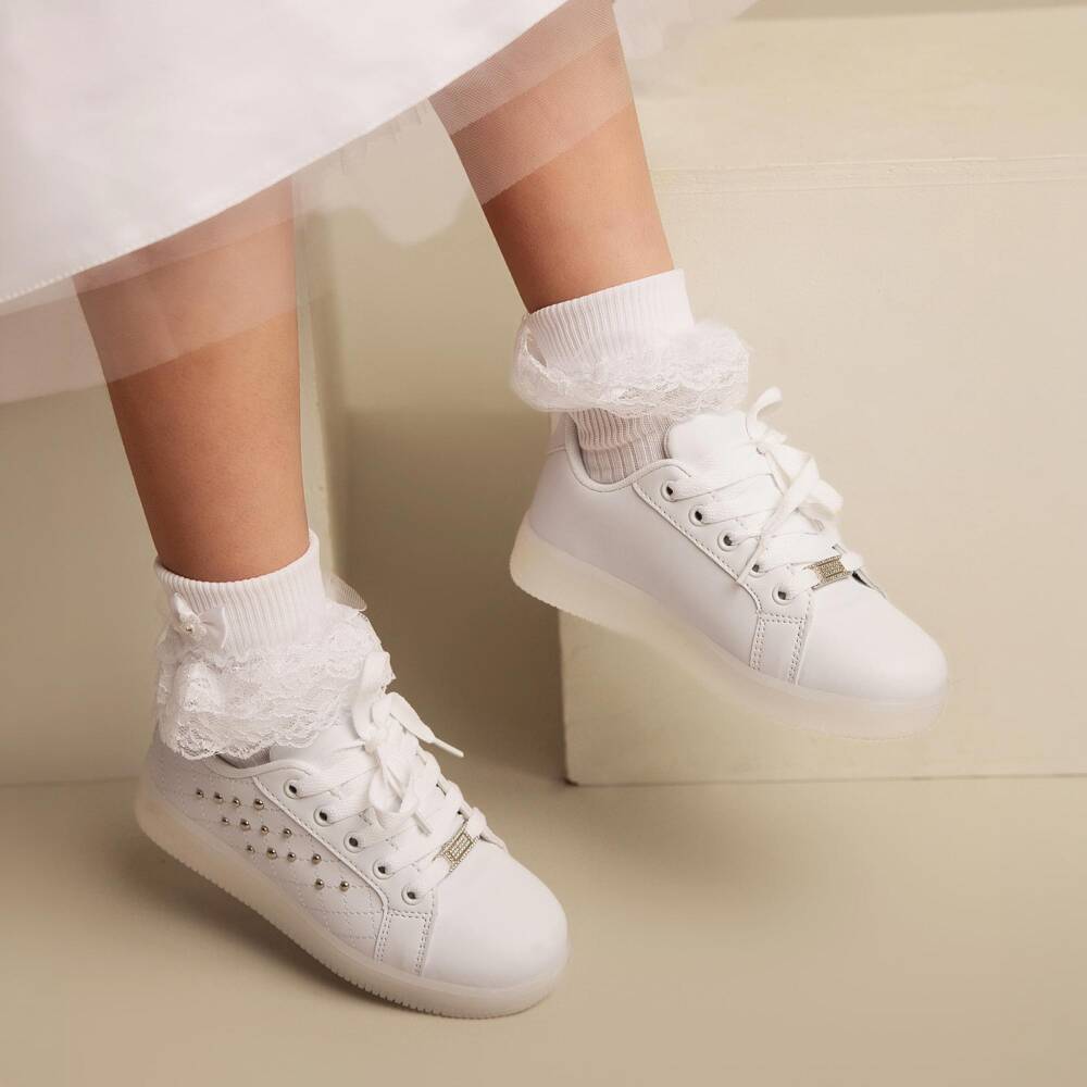 Sevva-Girls White Studded Light-Up Trainers | Childrensalon Outlet