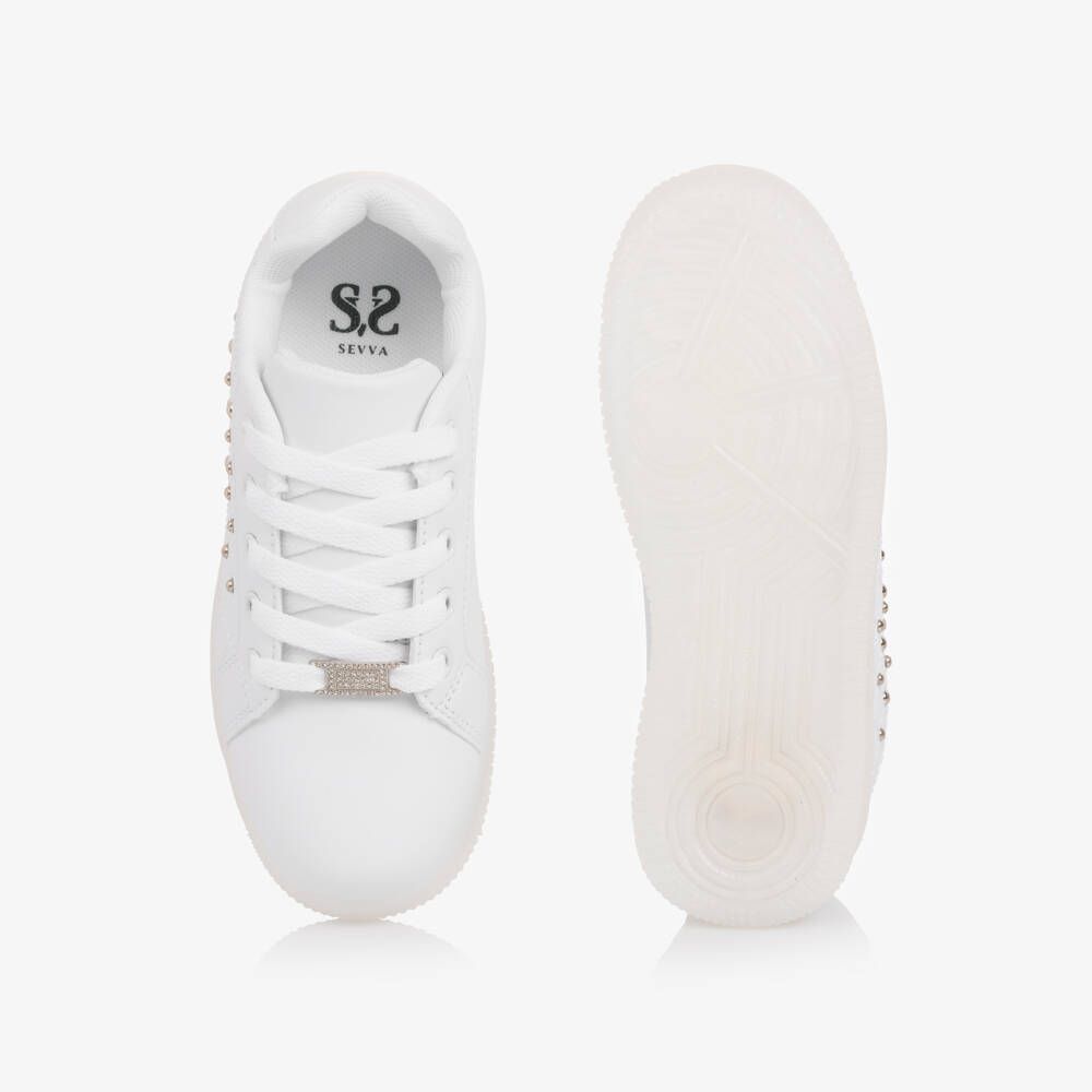 Sevva-Girls White Studded Light-Up Trainers | Childrensalon Outlet