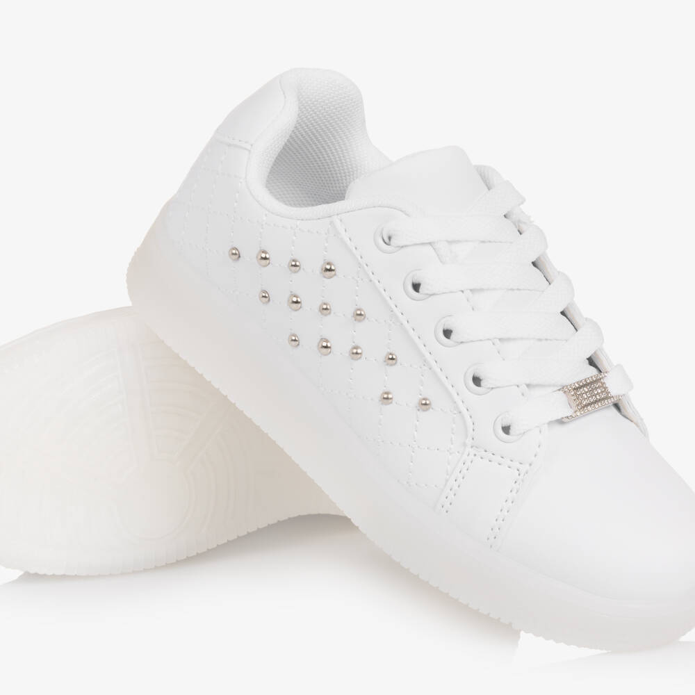 Sevva-Girls White Studded Light-Up Trainers | Childrensalon Outlet