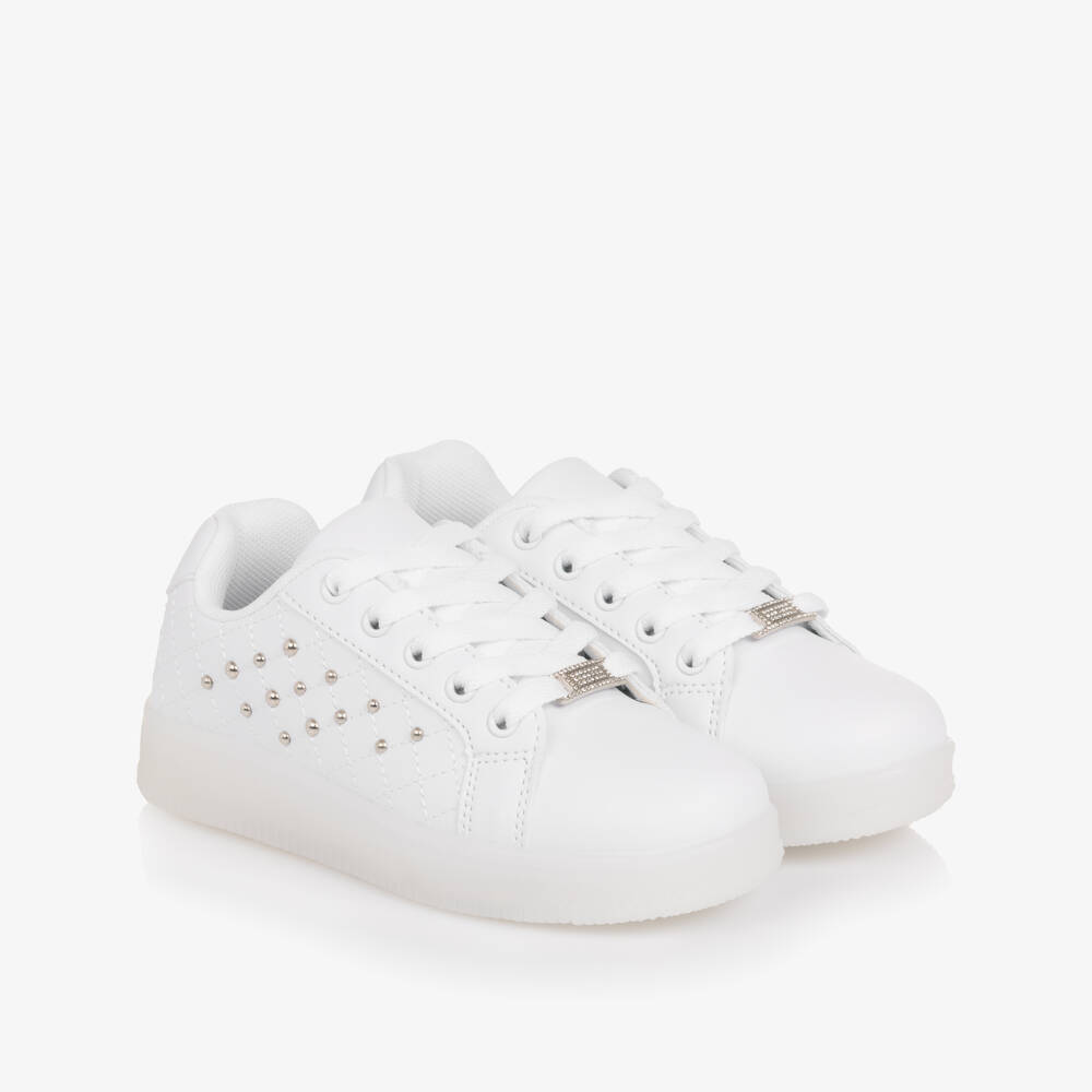 Sevva-Girls White Studded Light-Up Trainers | Childrensalon Outlet