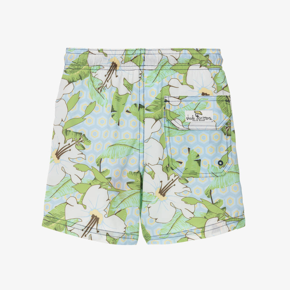 Shade Critters-Boys Blue Botanical Print Swim Shorts (UPF 50+) | Childrensalon Outlet
