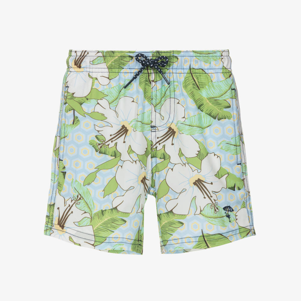 Shade Critters-Boys Blue Botanical Print Swim Shorts (UPF 50+) | Childrensalon Outlet