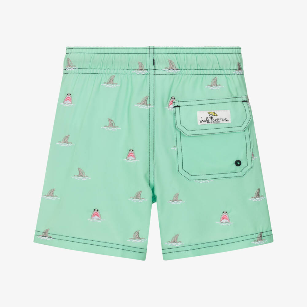 Shade Critters-Boys Mint Green Swim Shorts with Embroidered Shark Motifs (UPF50+) | Childrensalon Outlet