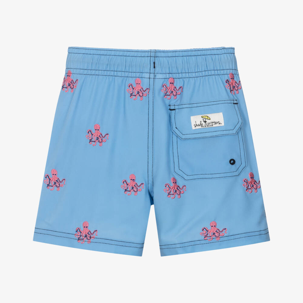 Shade Critters-Boys Pale Blue Swim Shorts with Embroidered Octopus Motifs (UPF50+) | Childrensalon Outlet
