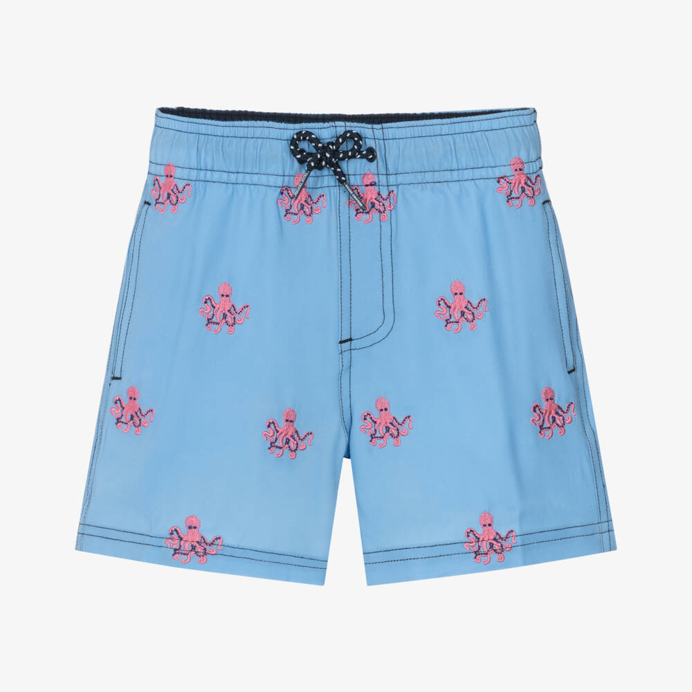 Shade Critters-Boys Pale Blue Swim Shorts with Embroidered Octopus Motifs (UPF50+) | Childrensalon Outlet