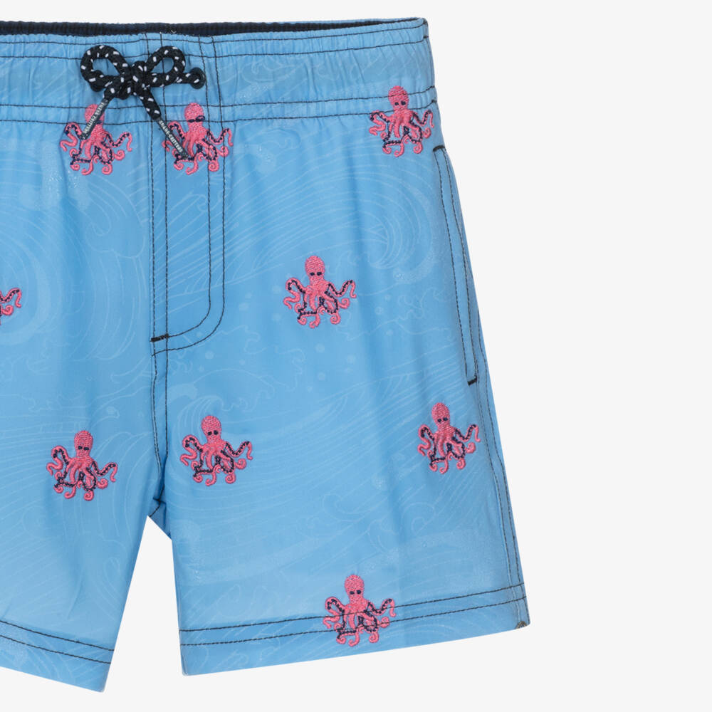 Shade Critters-Boys Pale Blue Swim Shorts with Embroidered Octopus Motifs (UPF50+) | Childrensalon Outlet