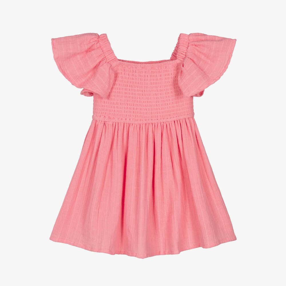 Shade Critters-Girls Coral Muslin Smocked Dress | Childrensalon Outlet