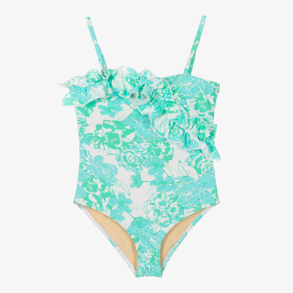 Shade Critters-Girls Emerald Floral Ruffle Swimsuit | Childrensalon Outlet