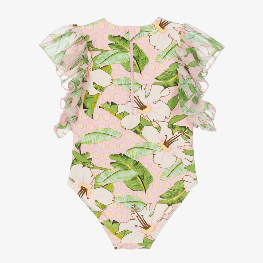 Shade Critters-Girls Pink Botanical Printed Swimsuit (UPF50+) | Childrensalon Outlet