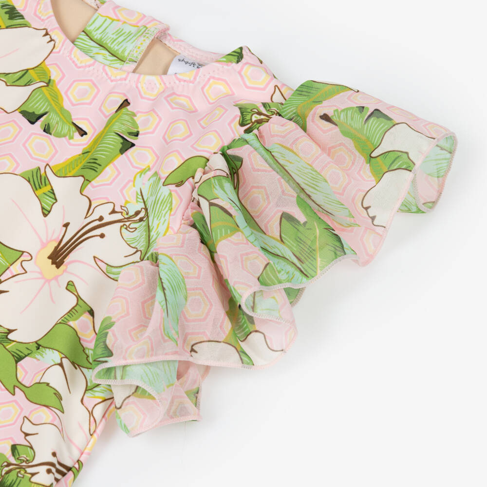 Shade Critters-Girls Pink Botanical Printed Swimsuit (UPF50+) | Childrensalon Outlet