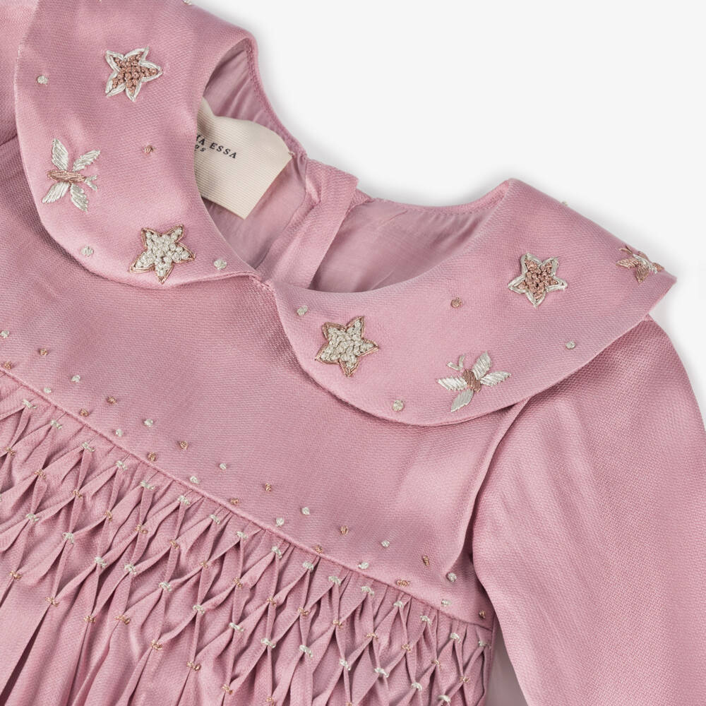 Shatha Essa-Girls Blush Smocked & Star-Collared Dress | Childrensalon Outlet