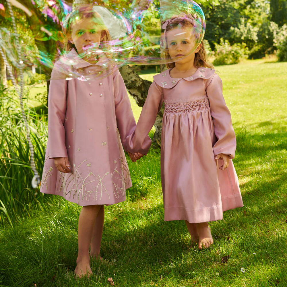 Shatha Essa-Girls Blush Smocked & Star-Collared Dress | Childrensalon Outlet