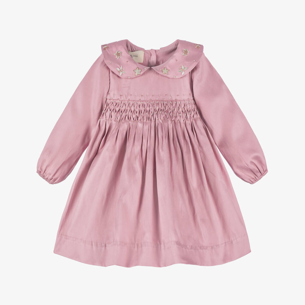 Shatha Essa-Girls Blush Smocked & Star-Collared Dress | Childrensalon Outlet