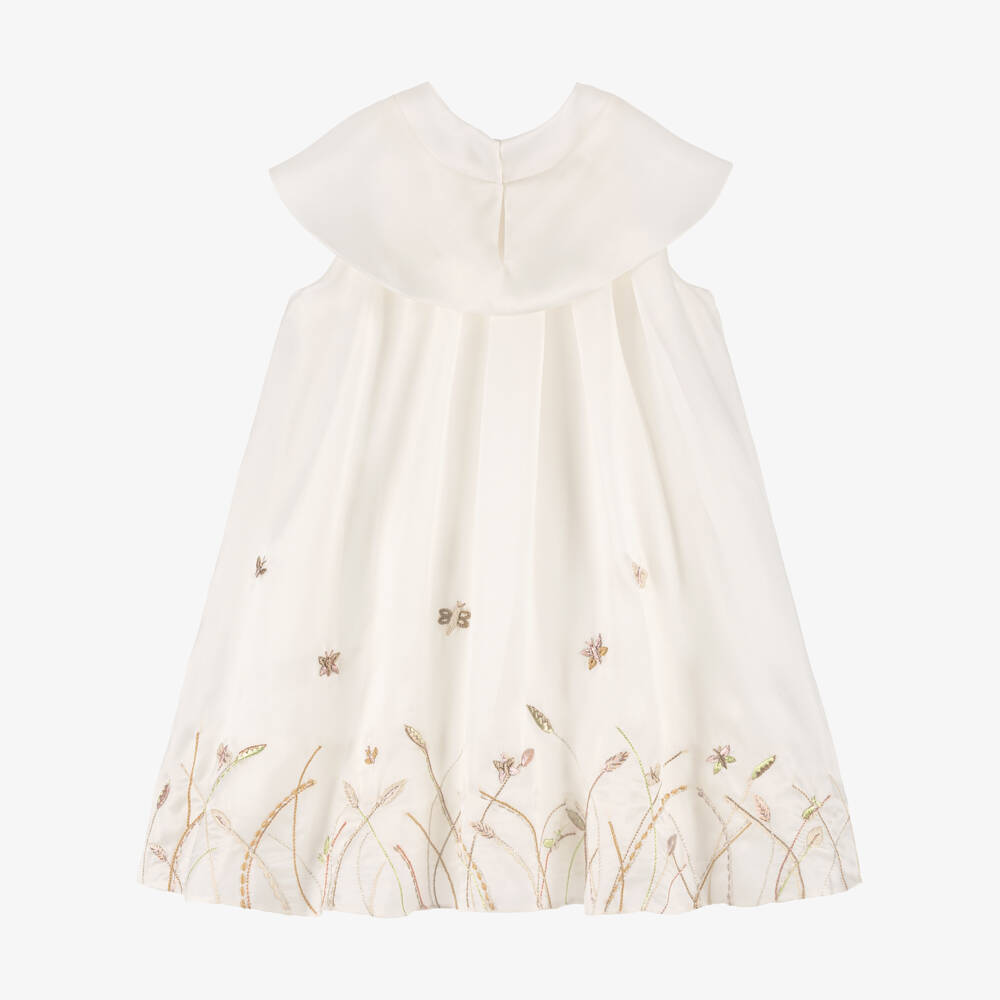 Shatha Essa-Girls Floral Ivory Silk Dress | Childrensalon Outlet