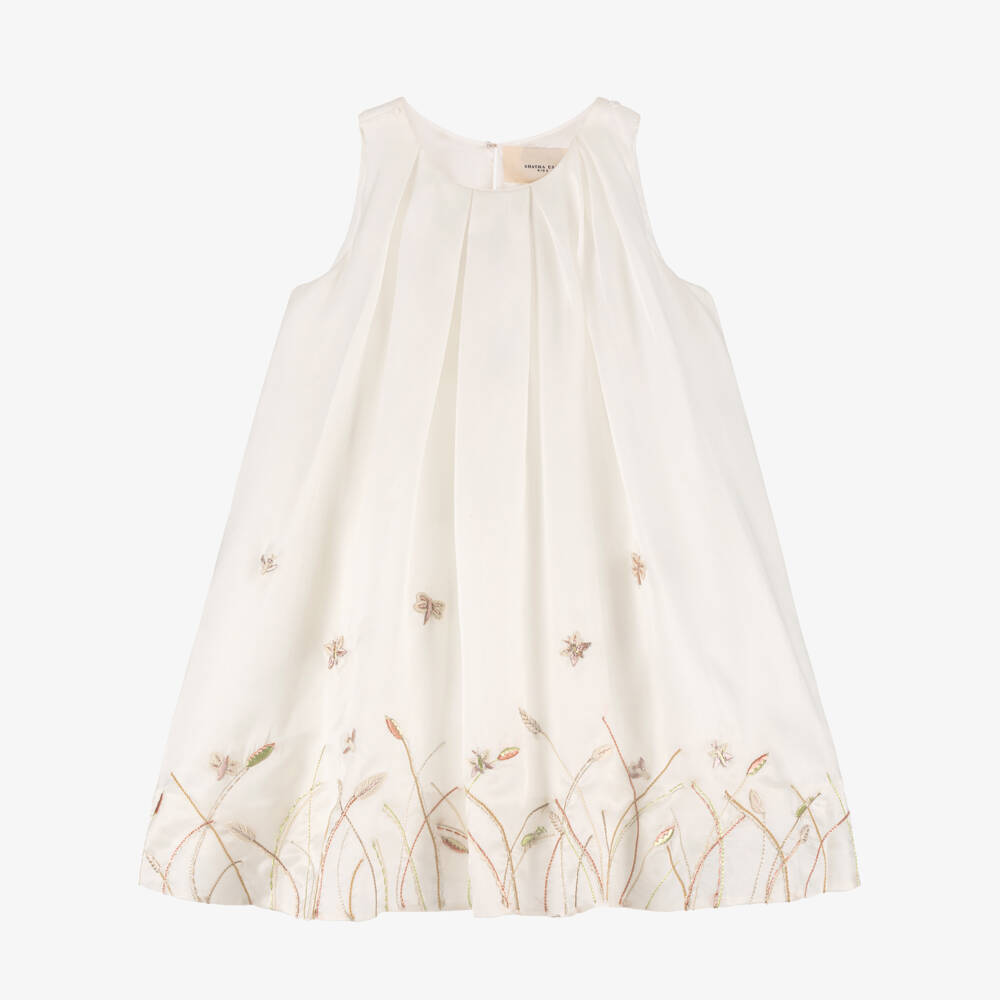Shatha Essa-Girls Floral Ivory Silk Dress | Childrensalon Outlet