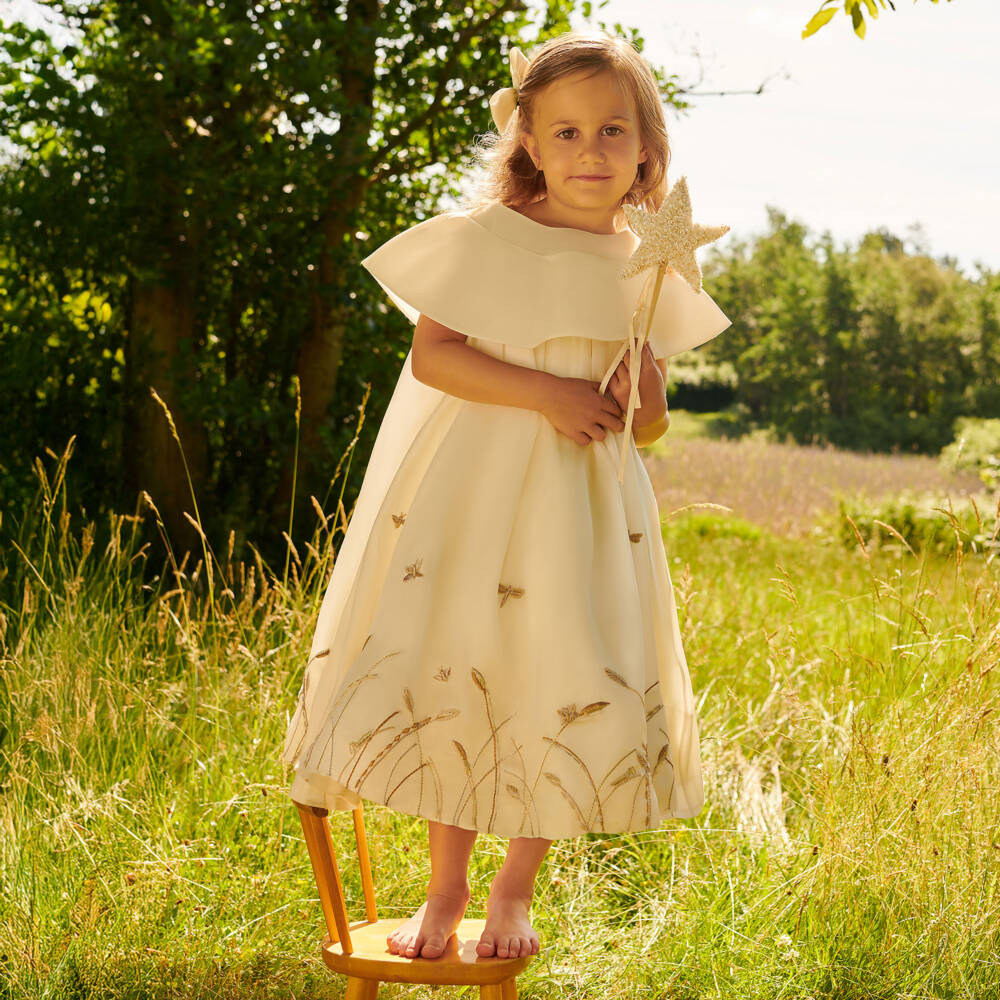 Shatha Essa-Girls Floral Ivory Silk Dress | Childrensalon Outlet