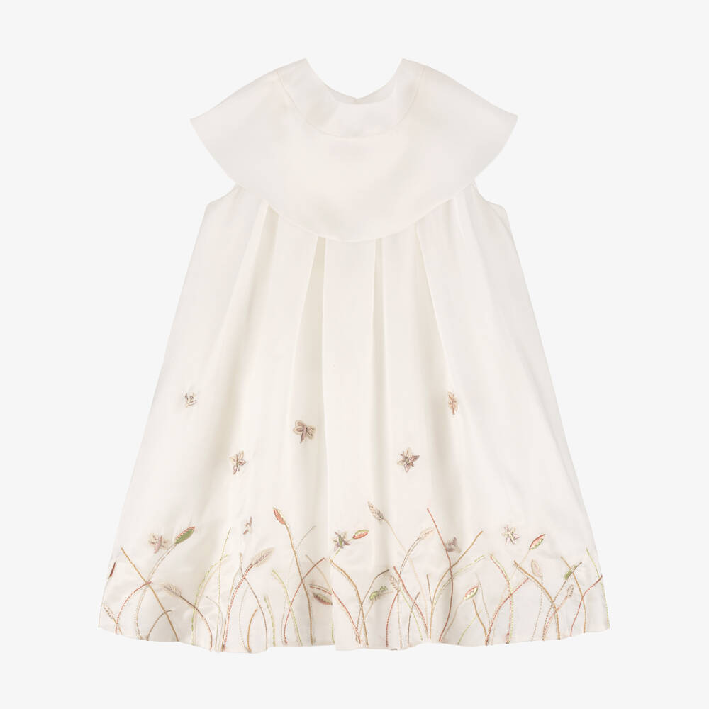 Shatha Essa-Girls Floral Ivory Silk Dress | Childrensalon Outlet