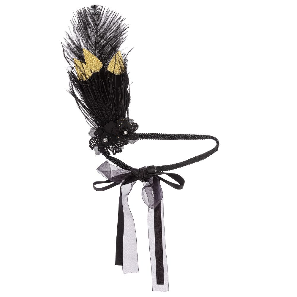 Sienna Likes To Party - Serre-tête noir à fleurs et à plumes | Childrensalon