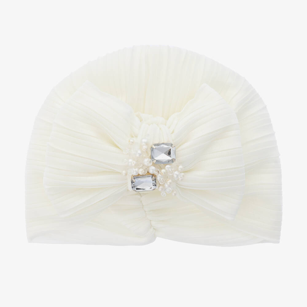 Sienna Likes To Party - Girls Ivory Pleated Turban | Childrensalon