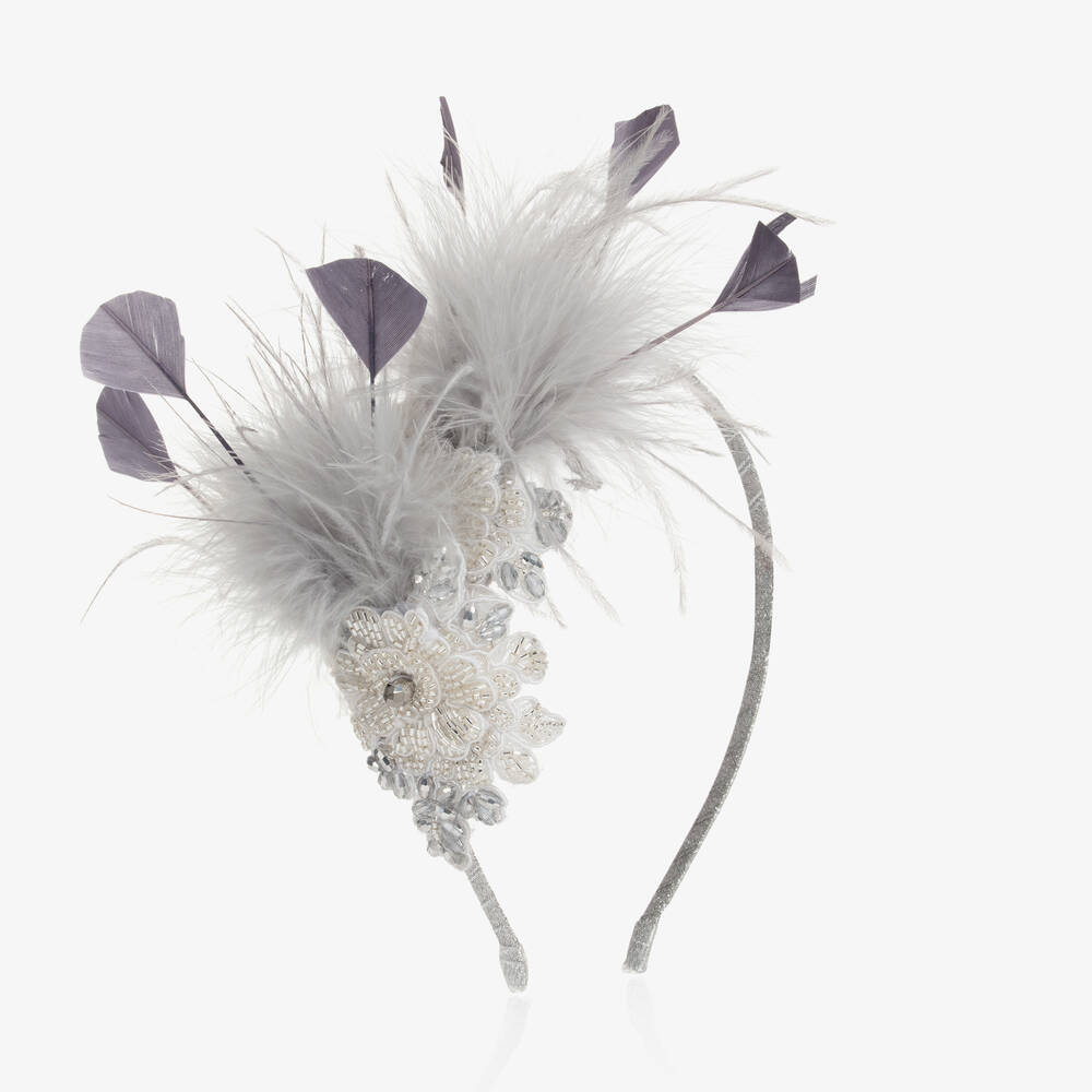 Sienna Likes To Party-Girls Silver Feather Hairband  | Childrensalon Outlet