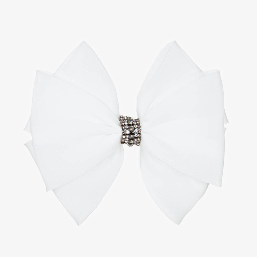 Sienna Likes To Party - Girls White Bow Hair Clip (15cm) | Childrensalon