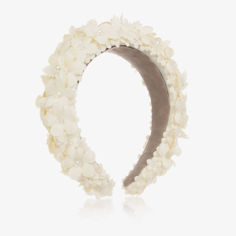 Sienna Likes To Party-Ivory Beaded Flower Hairband | Childrensalon Outlet