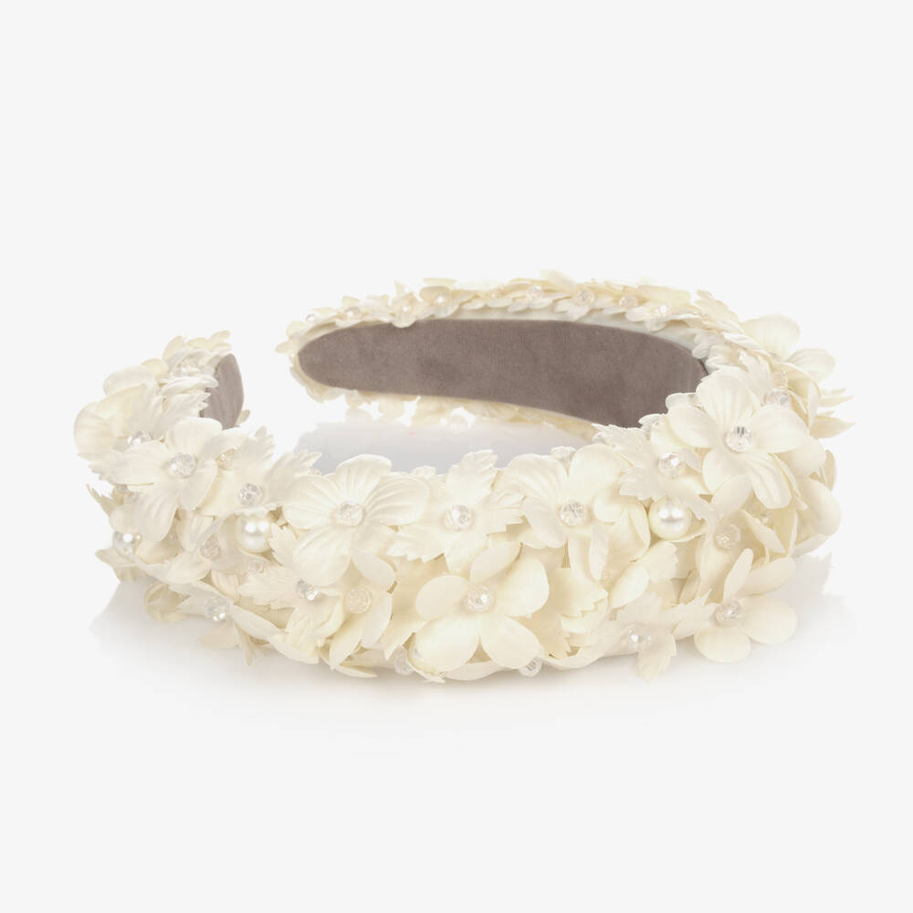 Sienna Likes To Party-Ivory Beaded Flower Hairband | Childrensalon Outlet