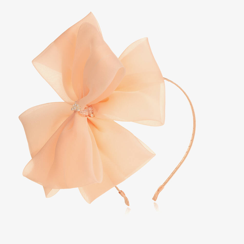 Sienna Likes To Party - Peach Pink Organza Bow Hairband | Childrensalon
