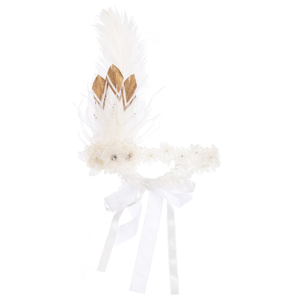 Sienna Likes To Party - Bandeau blanc à plumes et à dentelle | Childrensalon