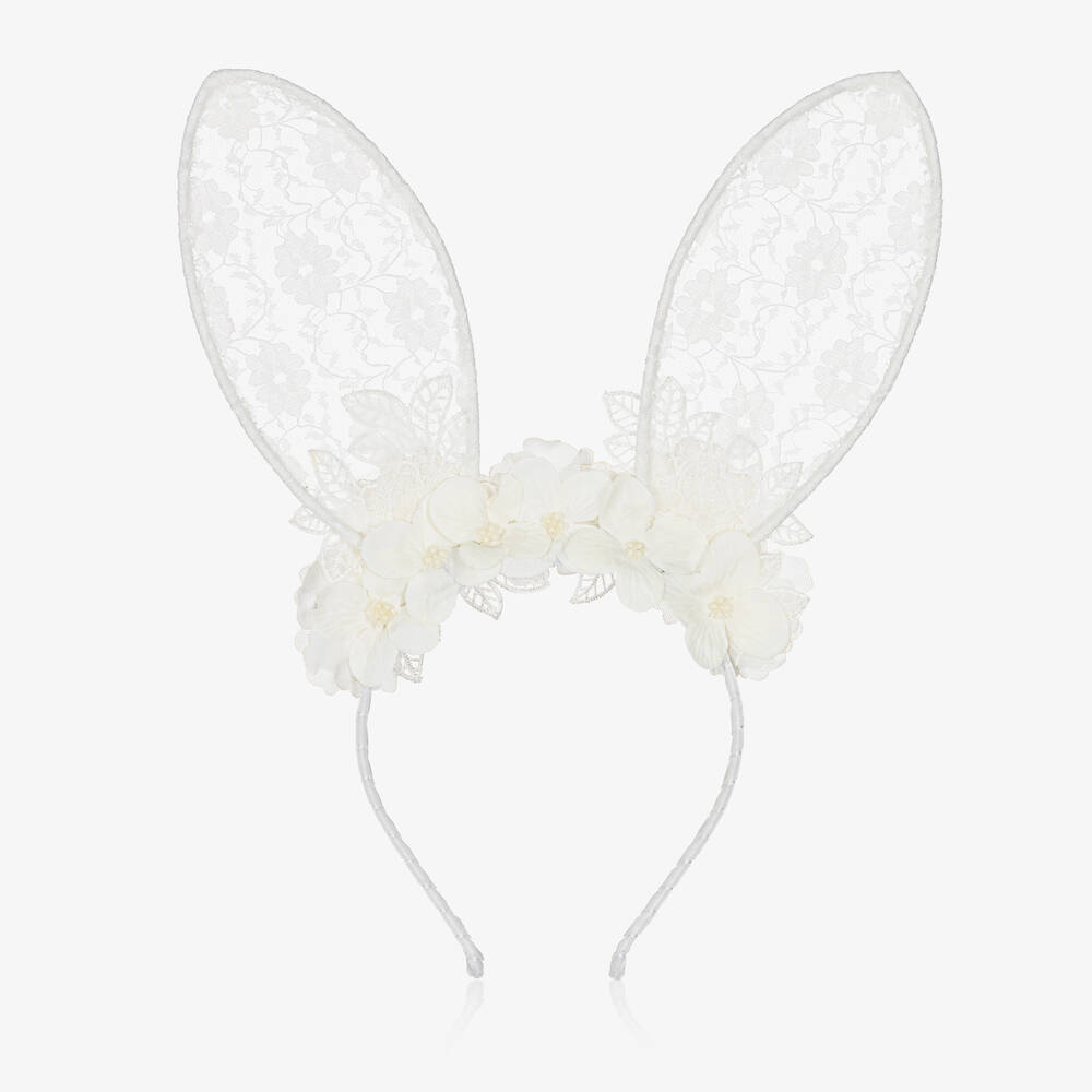 Sienna Likes To Party-Ободок для волос с заячьими ушками и кружевным украшением белого цвета | Childrensalon Outlet