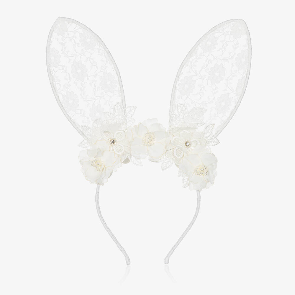 Sienna Likes To Party-White Lace Bunny Ears Hairband | Childrensalon Outlet