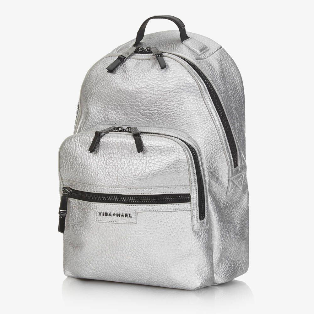 TIBA + MARL-Silver Faux Leather Changing Backpack (42cm) | Childrensalon Outlet