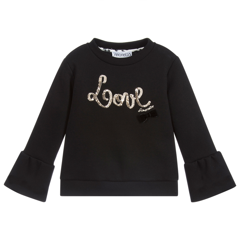 Simonetta - Girls Black Cotton Sweatshirt | Childrensalon