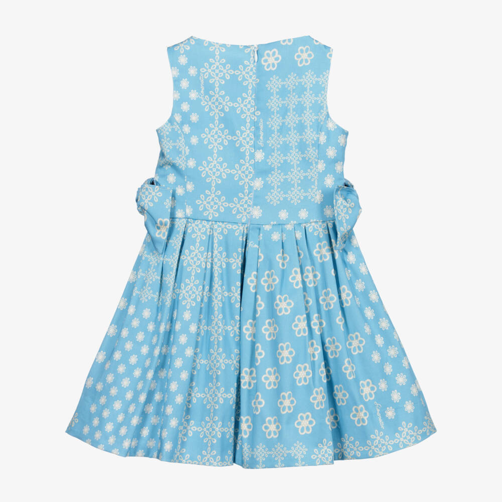 Simonetta-Girls Blue Floral Cotton Dress | Childrensalon Outlet