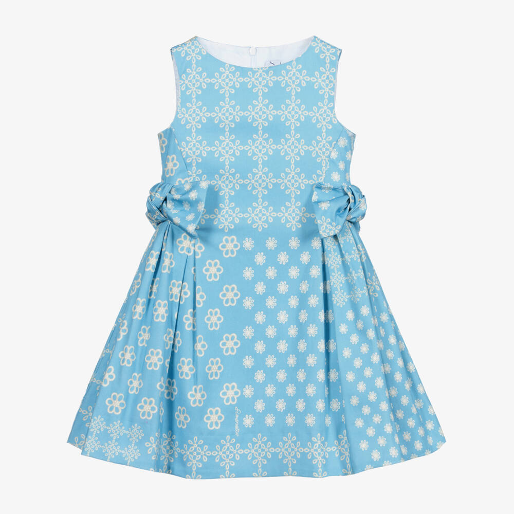 Simonetta-Girls Blue Floral Cotton Dress | Childrensalon Outlet