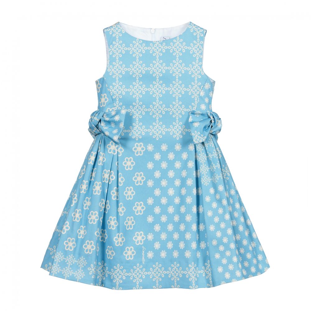 Simonetta - Girls Blue Floral Cotton Dress | Childrensalon