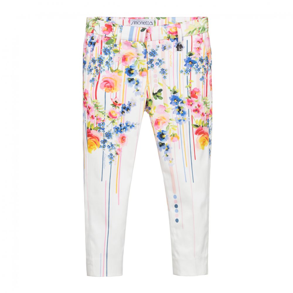 Simonetta - Girls Floral Cotton Trousers | Childrensalon