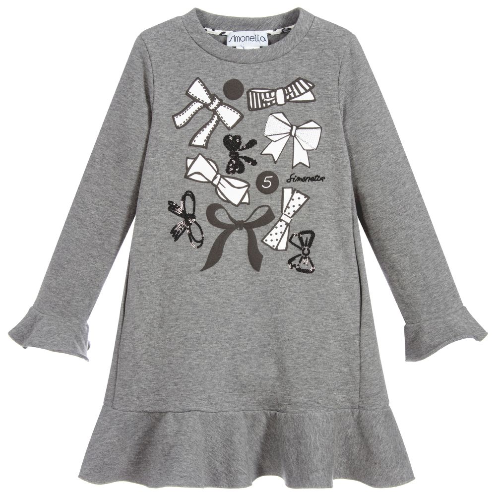 Simonetta - Girls Grey Cotton Jersey Dress | Childrensalon
