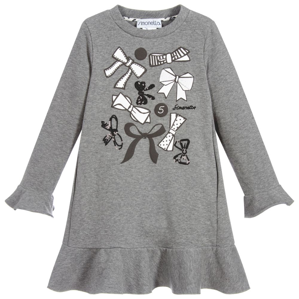 Simonetta-Girls Grey Cotton Jersey Dress | Childrensalon Outlet