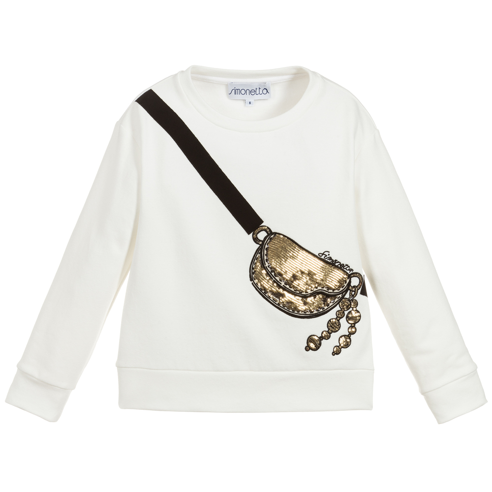 Simonetta - Girls Ivory Cotton Sweatshirt | Childrensalon