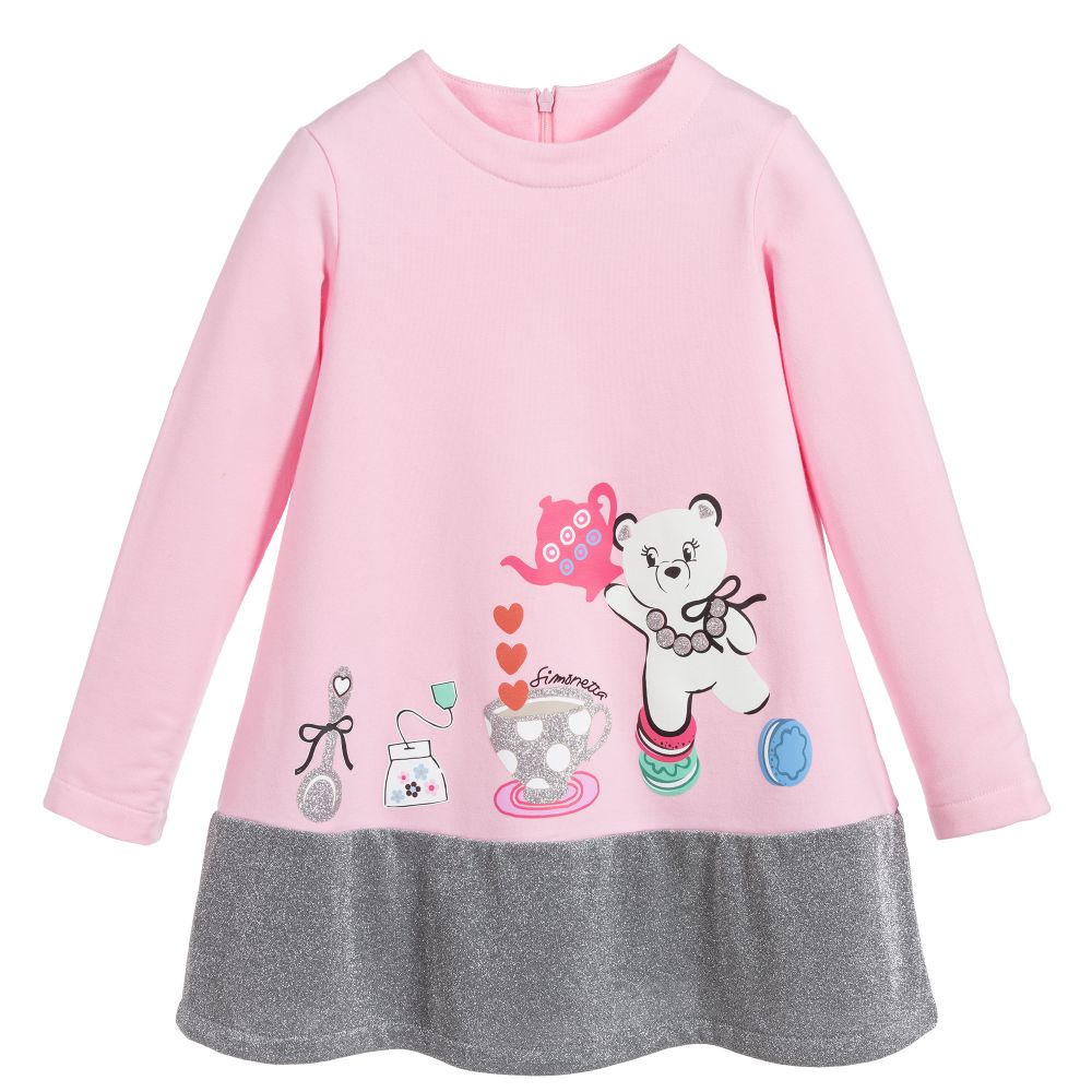 Simonetta - Girls Pink Cotton Jersey Dress | Childrensalon