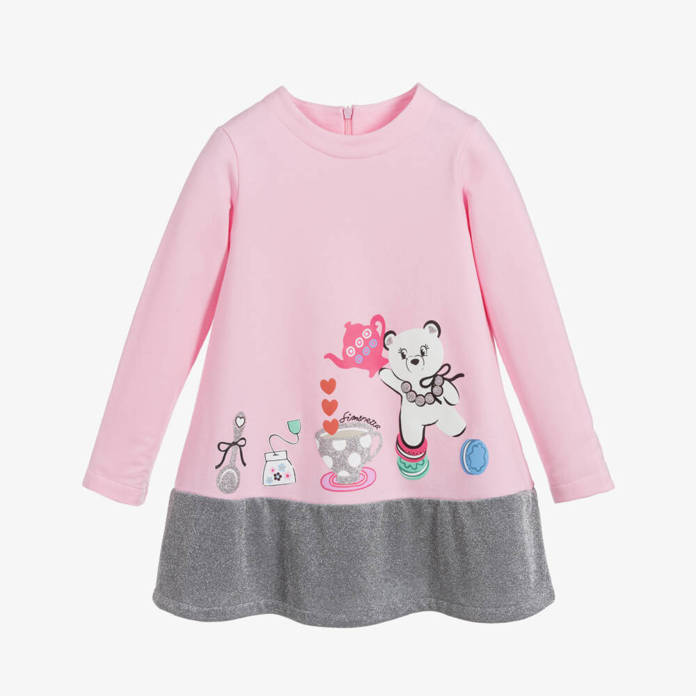 Simonetta-فستان قطن جيرسي لون رمادي و زهري | Childrensalon Outlet