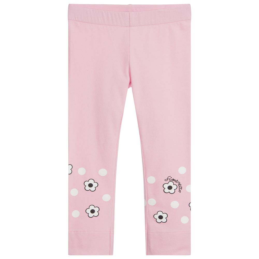 Simonetta - Girls Pink Cotton Leggings | Childrensalon