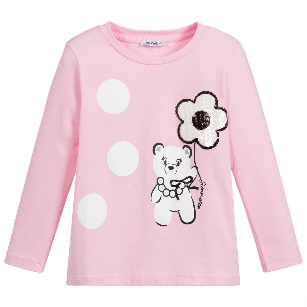 Simonetta - Girls Pink Cotton Top | Childrensalon