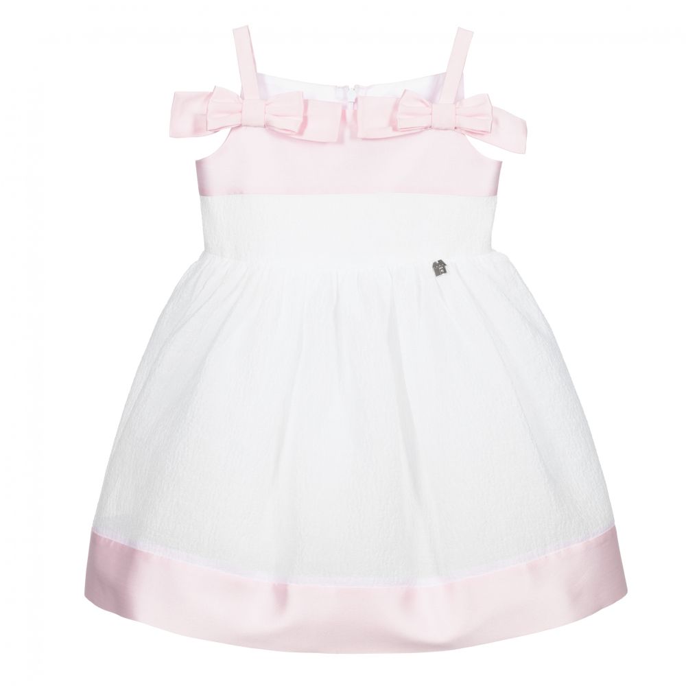 Simonetta - Girls Pink & White Dress | Childrensalon