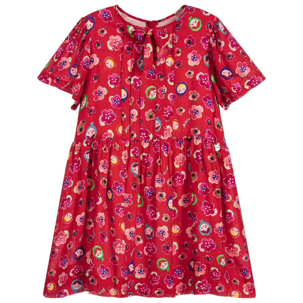Simonetta - Girls Red Viscose Dress | Childrensalon