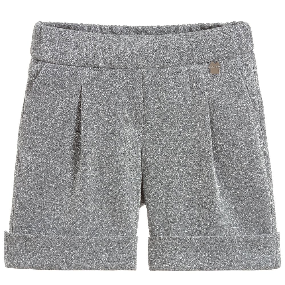 Simonetta - Girls Silver Glitter Shorts | Childrensalon