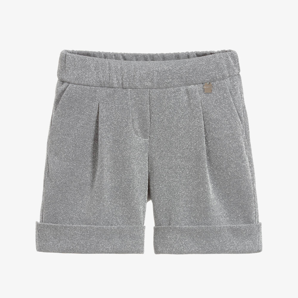 Simonetta-شورت فيسكوز لون فضّي برّاق للبنات | Childrensalon Outlet