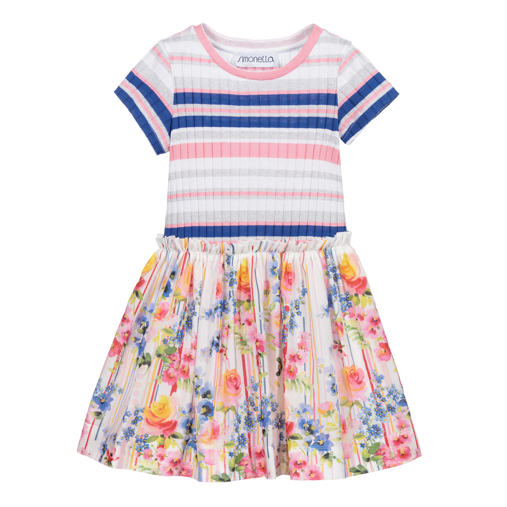 Simonetta - Girls Striped & Floral Dress | Childrensalon