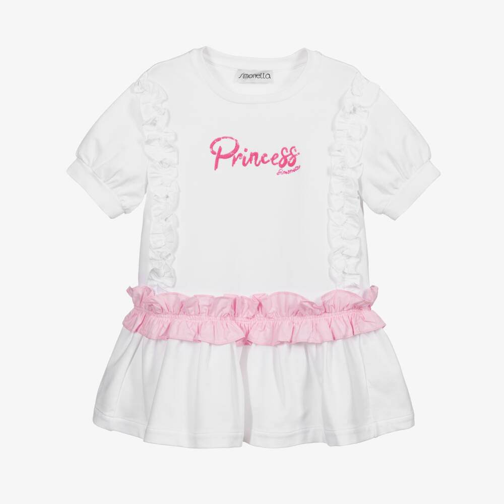 Simonetta-Girls White Cotton Dress | Childrensalon Outlet